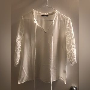 SHEIN Elegant white dangly string lace sleeve blouse
